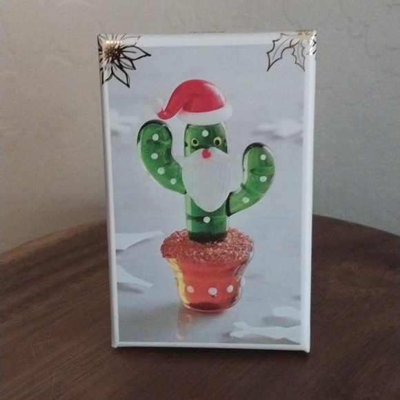 Pier 1 Glass Cactus Santa Free-standing Ornament New In Box - Picture 1 of 8